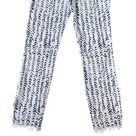 Lysse New York NWT Womens S Blue Geometric Print Fringe Tulip Hem Ankle Pants - Picture 7 of 14